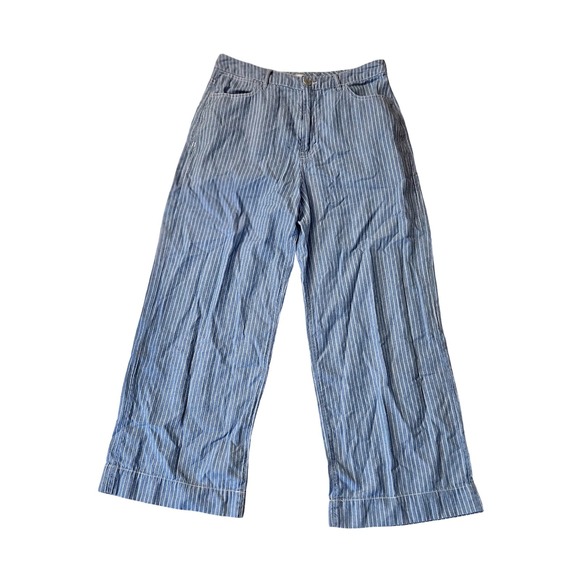 Habitual Pants - Habitual Womens Blue White Pinstripe Wide Leg Cotton Trousers Pants Size 8/29